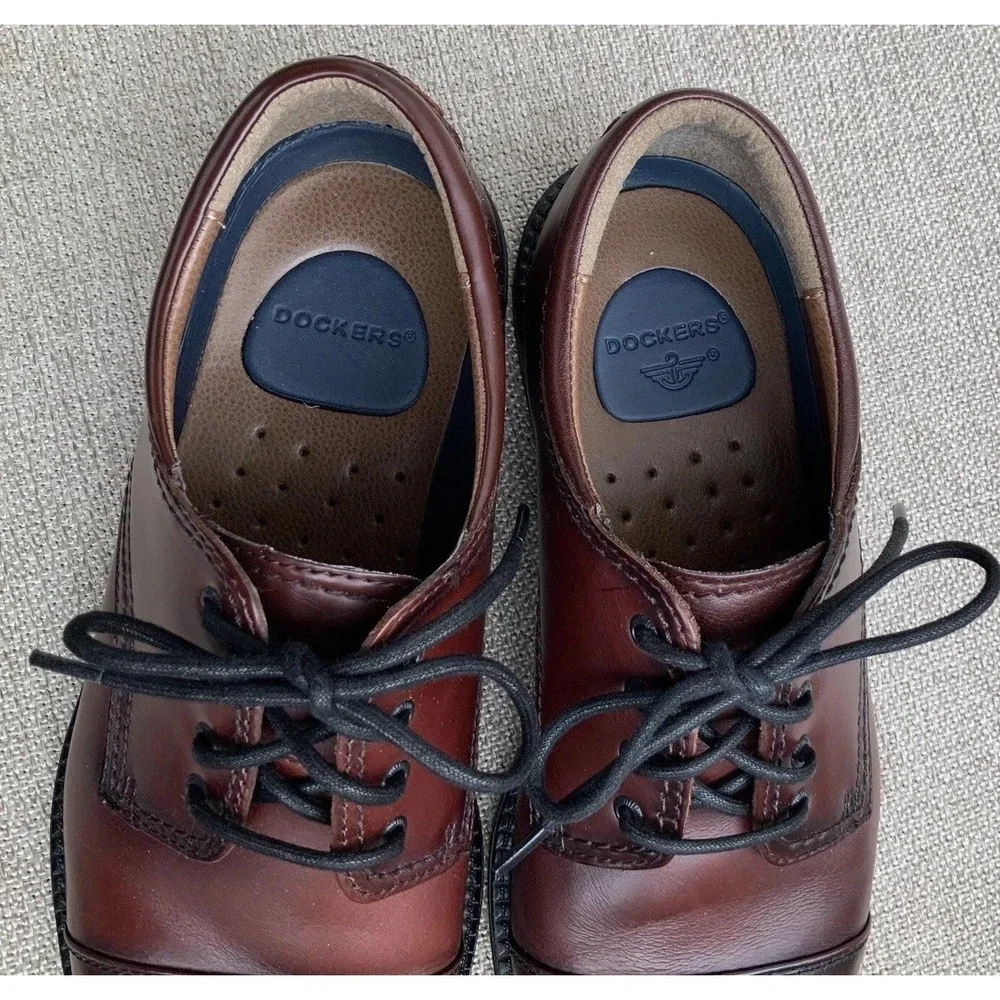 New Mens Dockers Shoes Brown Leather Oxford Cap-Toe Lace Up Sz 9M